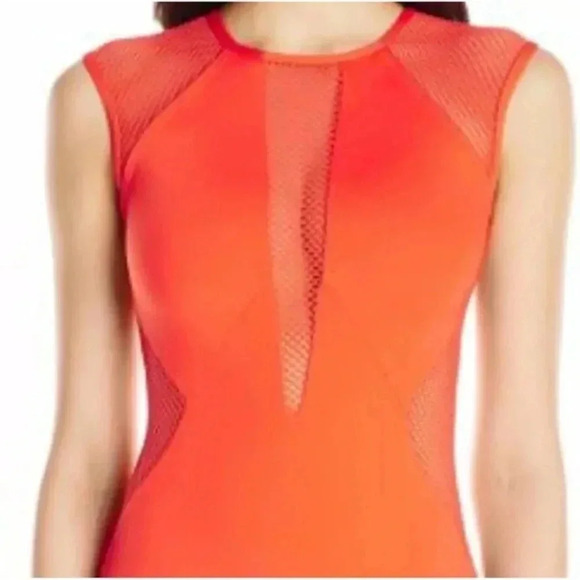Carmen Marc Valvo Swimsuit High Neck Mesh Modest One Piece Orange Size 10 Medium - Picture 1 of 11